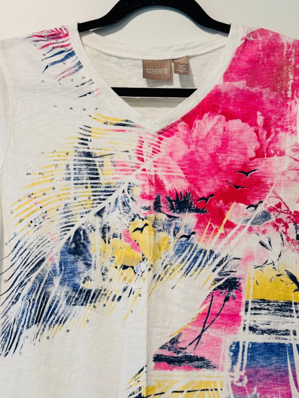Chico's Bright & Sparkly Beach Scene Short-Sleeve Tee - Picture 2 of 3
